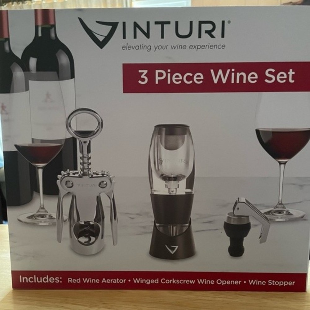 Vinturi Wine Tool Set Bundle Wine Aerator, Winged Wine Opener and Wine Stopper. - Picture 4 of 8